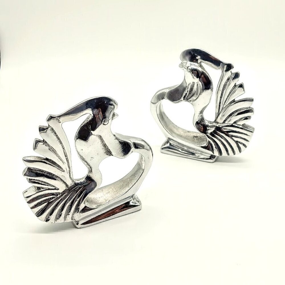Vintage Silver Metal Bird Figurine Napkin Holder Paperweight (2)